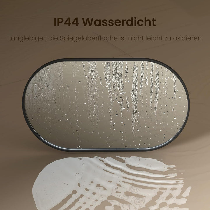 EMKE Badspiegel Oval 50 x 70 cm Spiegel mit Schwarzer Rahmen Wandspiegel Oval Horizontal/Vertikal Ba