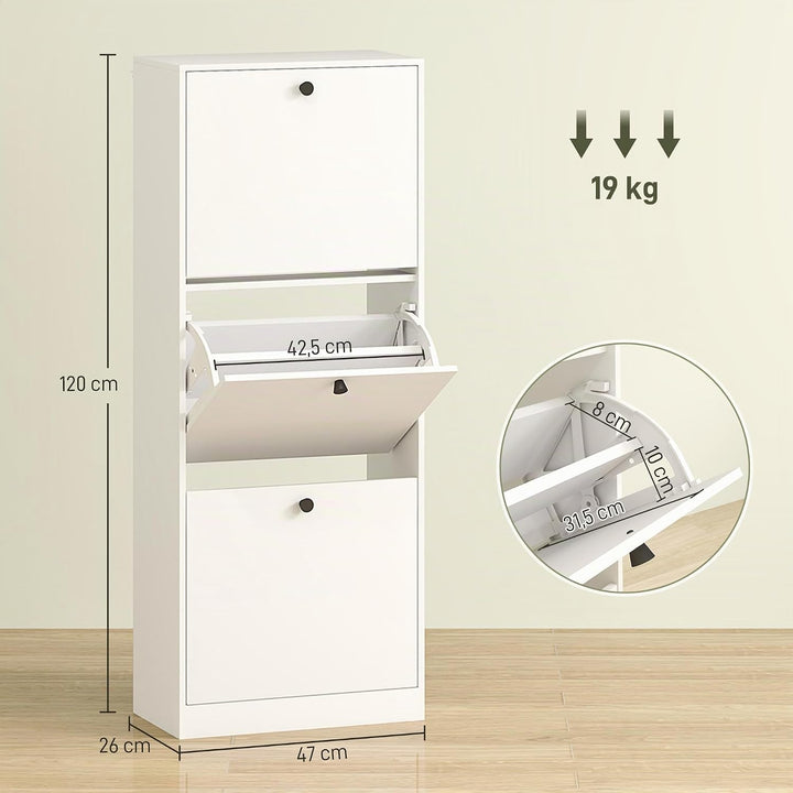 HOMCOM Schuhschrank mit 3 Klappen, Schuhregal mit Verstellbar Trennwand, Schuhkommode Schmal Schuhki