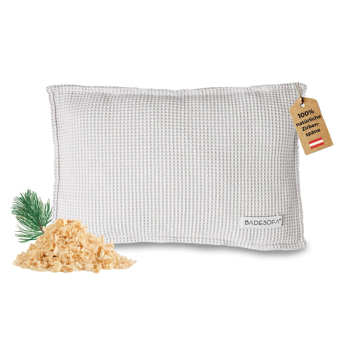 SAUNASOFA™ Zirbenkissen für Sauna – Duftkissen aus 100% Bio-Baumwolle, skandinavisches Design – Hand