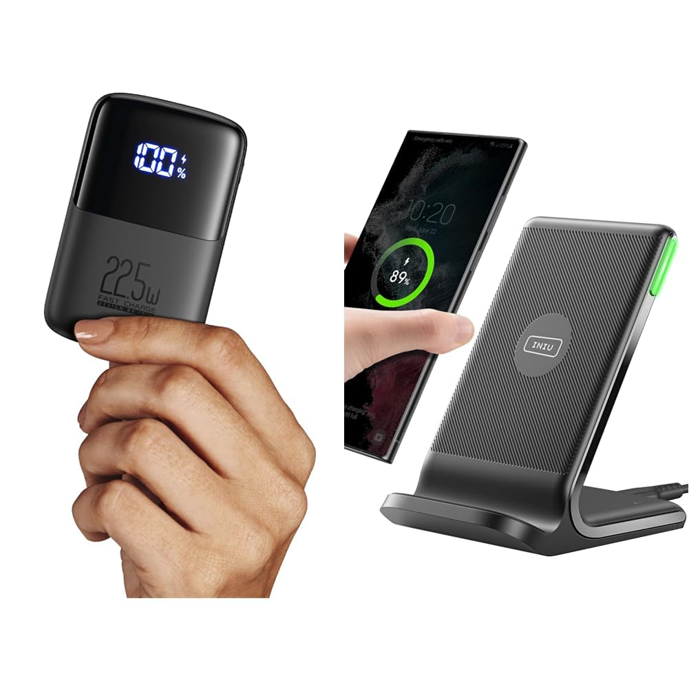 INIU Power Bank, 22.5W Fast Charging 10000mAh PowerBank Klein Aber Stark & Wireless Charger Stand, 1