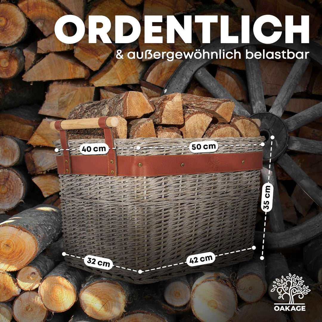 OAKAGE® Holzkorb für Kaminholz Gross aus Weide Kaminholzkorb Feuerholzkorb Brennholzkorb Weidenkorb