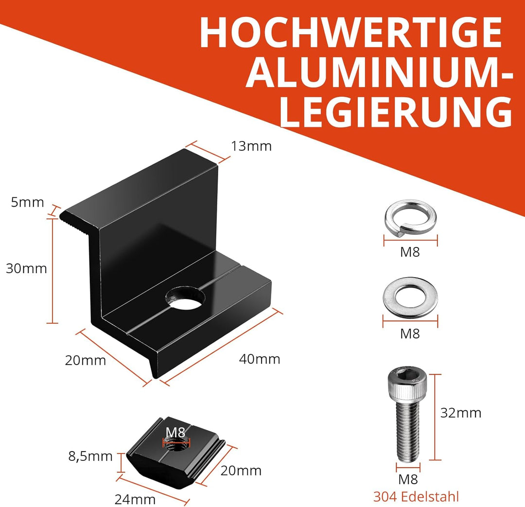 GETLITOOL Solarmodul Halterung 30mm Endklemme Kit, 10x Solarpanel Z Halterung Randklemme für Photovo