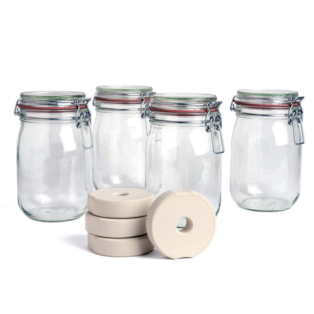 Drahtbügelglas+Beschwerungsstein - 4er Set - /Sauerkraut, Kimchi, Gemüse fermentieren im 4er Pack