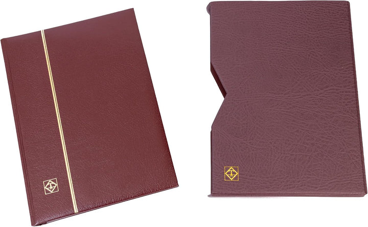 Leuchtturm 316139 Ordner DIN A4, 64 Seiten schwarz, Ledereinband* gepolstert + Aufbewahrungsbox, rot