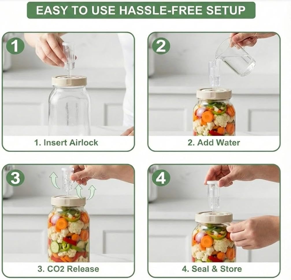 Fermentierglas,Kimchi-Behälter,2er-Pack Gärgläser (2L) mit Gärverschluss und Datumsanzeige,Für Sauer
