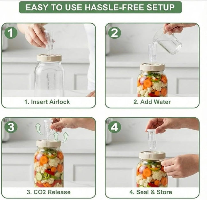 Fermentierglas,Kimchi-Behälter,2er-Pack Gärgläser (2L) mit Gärverschluss und Datumsanzeige,Für Sauer