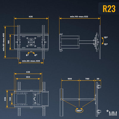 RICOO TV Wandhalterung Schwenkbar Neigbar, (R23-S) Universale TV-Halterung für 31-65 Zoll (bis zu 95