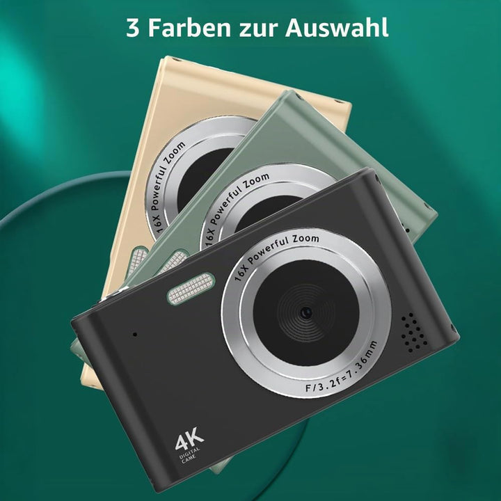 Andoer Digitalkamera, 4K 48MP Kompaktkamera Fotokamera 2,4", Vlogging Kamera mit 16X Digitalzoom, ei