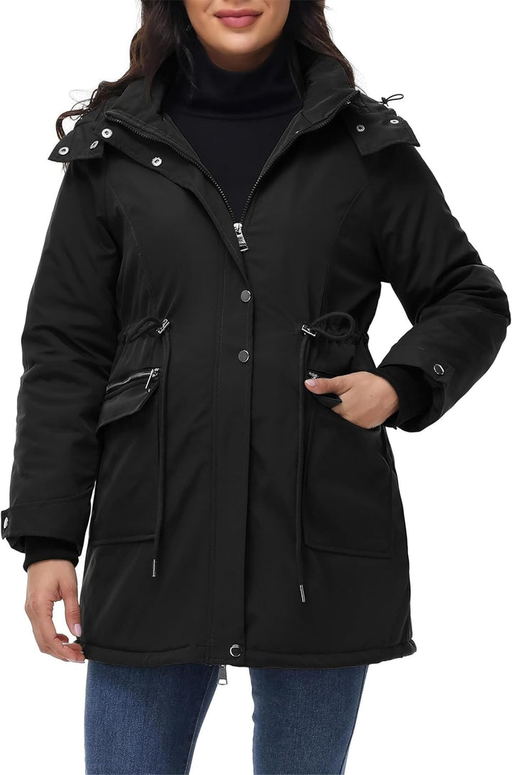 Maacie Umstands Baumwolljacke 3 in 1 Winter Langer Puffer Daunenjacke Parka mit Kapuze mit Taschen W