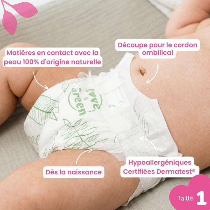 Love & Green Baby-Windeln, hypoallergen Gr. 1 x 138 stk. Taille 1 (138 Unité), Taille 1 (138 Unité)