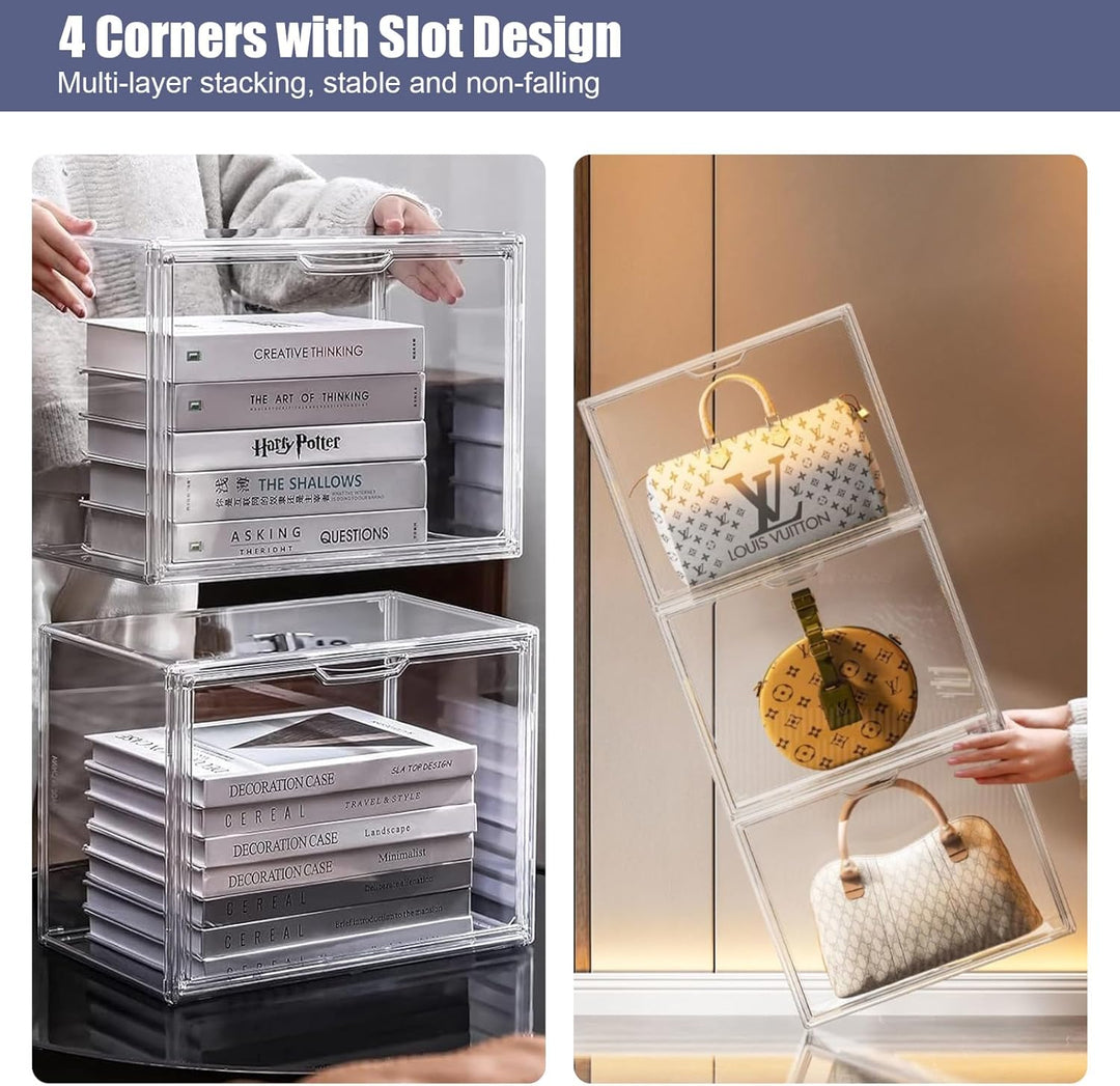 Schuhboxen Stapelbar Transparent 40x25x30 cm Acrylbox mit Magnetisch Tür Handtaschen Aufbewahrung Mu