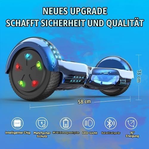 GeekMe Hoverboards 6.5”Zweimotoren 2-Rad-Hoverboards Hoverboards mit LED-Leuchten Bluetooth blue col