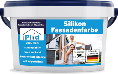 plid® Silikon Fassadenfarbe Weiss Aussen matt 5L - für Beton, Mauerwerk, Kellerwand, Fassade & Socke