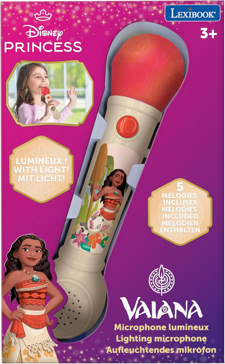 Lexibook, Vaiana, Leuchtendes Mikrofon für Kinder, musikalisches Spielzeug, integrierter Lautspreche