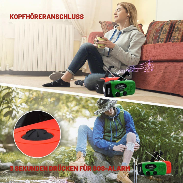 Notfall-Solarradio, tragbares Kurbelradio mit LED-Taschenlampe, wiederaufladbares 5000mAh-Netzteil,