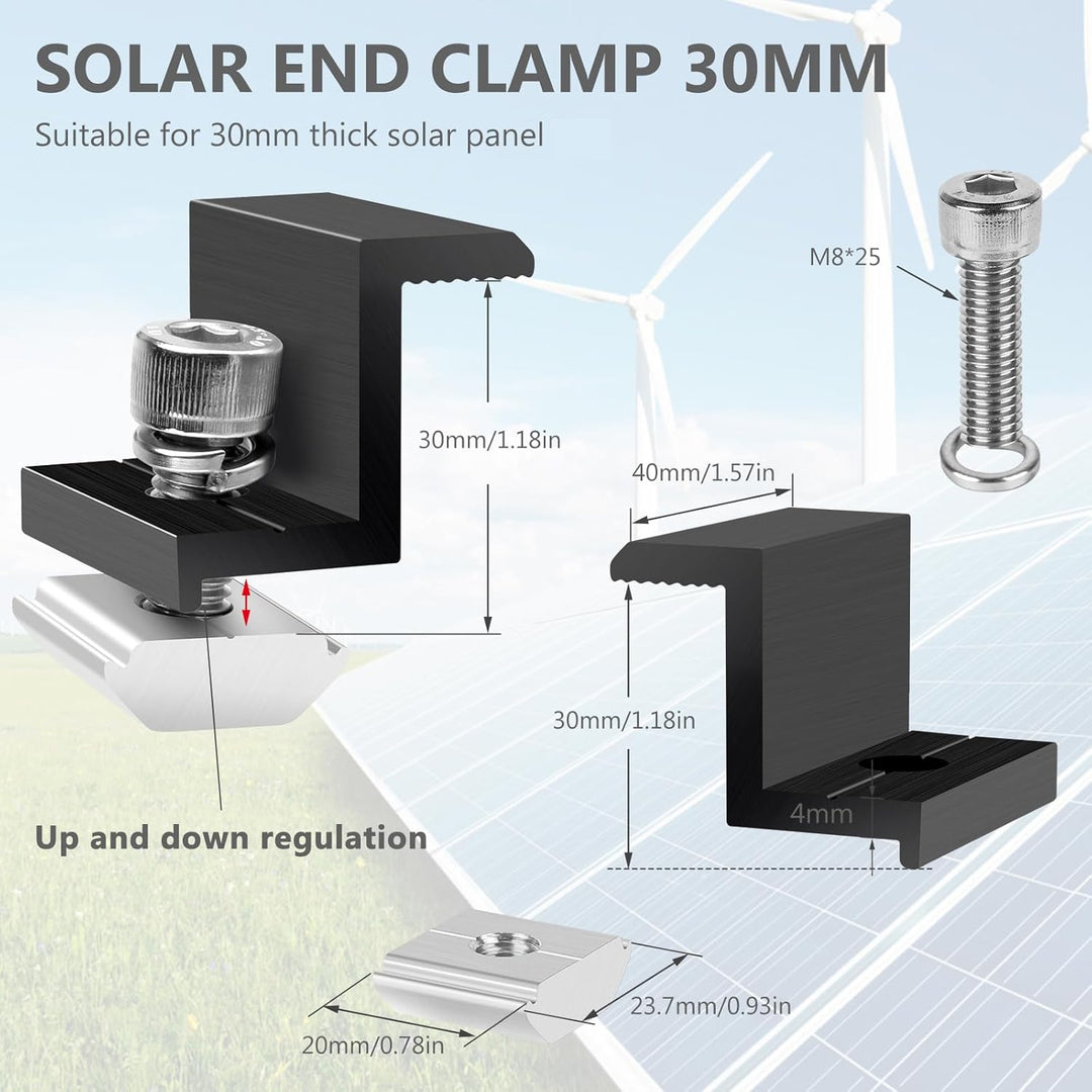 Solarmodulhalterung Endklemmen 30mm Schwarz: 10 Stück PV-Halterung, Aluminium-Befestigung für Dach,