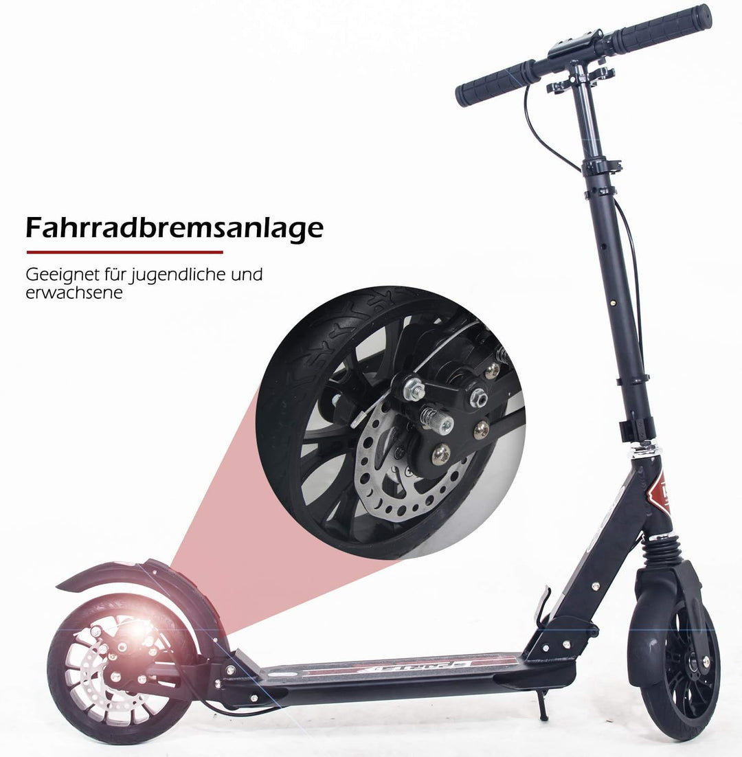 ISE Big Wheel Scooter Tretroller 200mm Roller Cityroller Klappbarer Scooter mit 2 Räder,Handbremse f