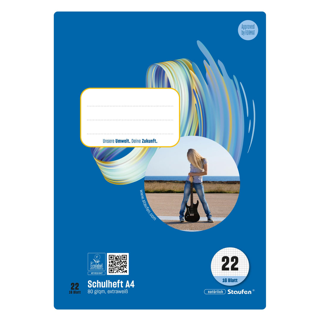 Staufen Style Schulheft - 10 Hefte je 16 Blatt, DIN A4, Lineatur 22 (5 mm kariert), 80 g/m² Papier
