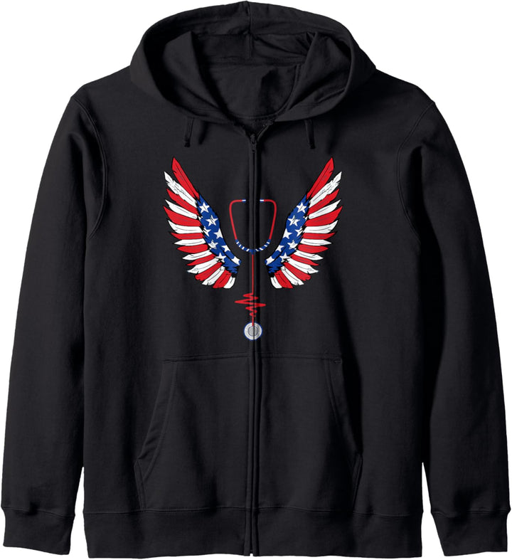 Nurse American Flag 4th Of July Wings Patriotic RN Nursing Kapuzenjacke