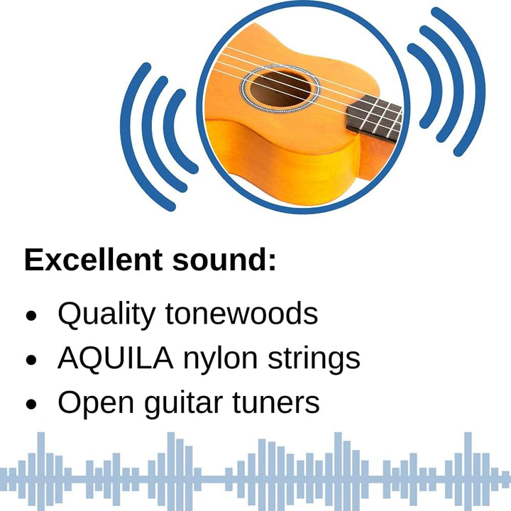 CASCHA Sopran Ukulele Set für Kinder und Erwachsene I Ukulele Starter Kit mit 3 Plektren Tasche I Uk