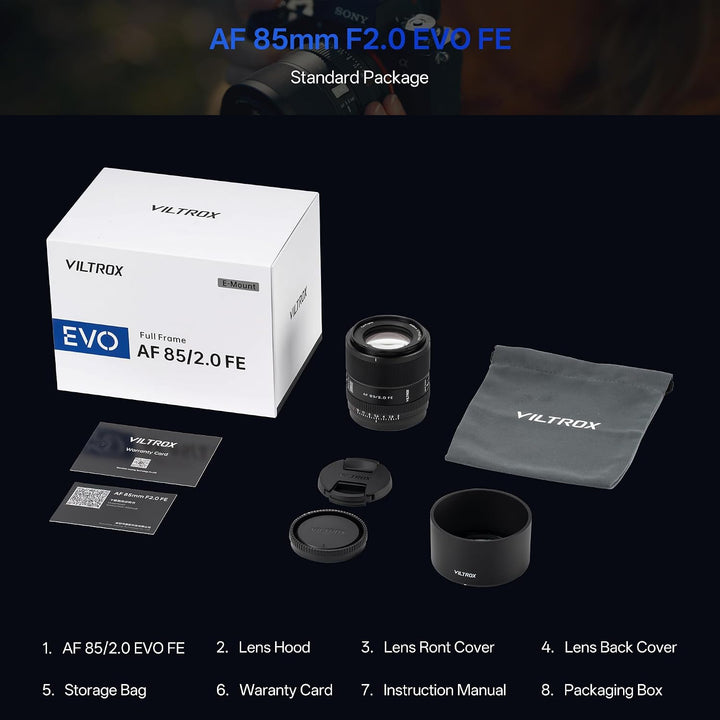 VILTROX AF 85mm F2.0 EVO FE Vollformatobjektiv für Sony E-Mount, 85mm f/2.0 Autofokus-Porträtobjekti