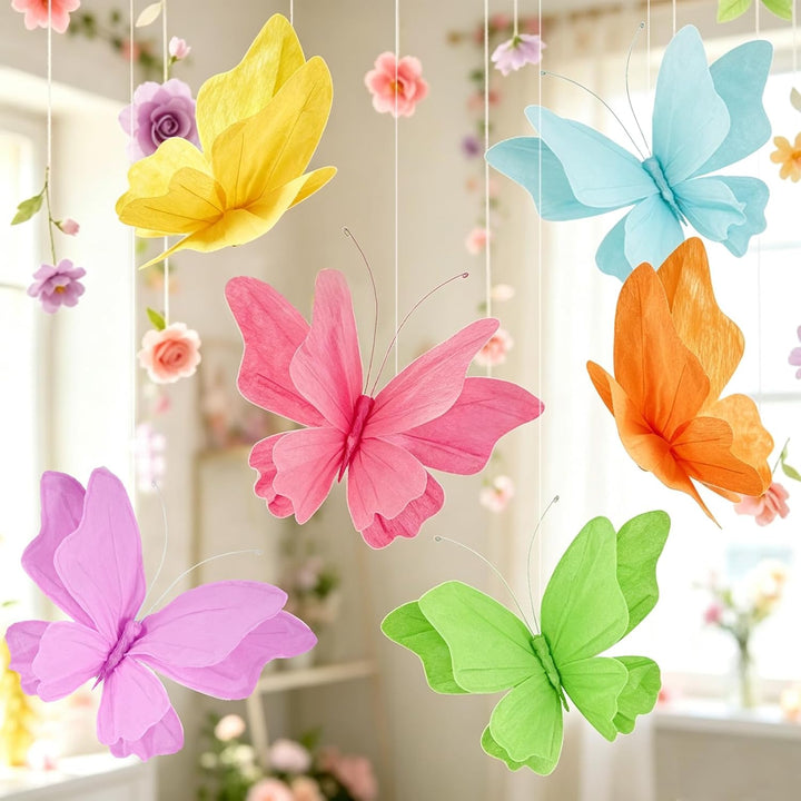 Easy Joy 6 Stück 3D Papier Schmetterling Deko,Schmetterling mit Befestigungsclip,Bunte Falter Sommer