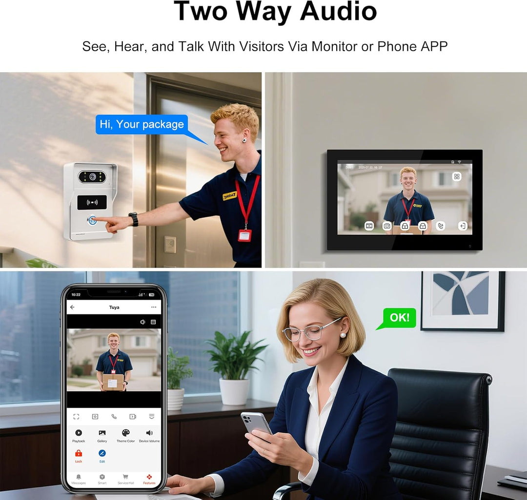 2 Draht WLAN Kabellose Video Türsprechanlage, 1080P HD 7 Zoll Touchscreen Video Intercom System für
