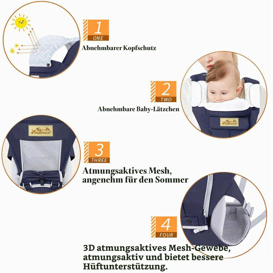 Viedouce Babytrage Ergonomische mit Hüftsitz/Reine Baumwolle Leicht und atmungsaktiv/Multiposition:D