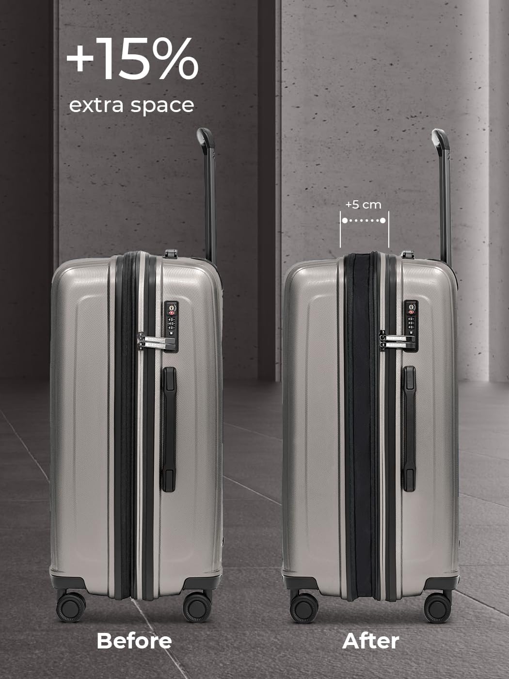 REDOLZ Mittelgrosser Hartschalen M+ Trolley | 46 x 30 x 66 cm | Koffer mit Dehnfalte von 82 auf 97 L