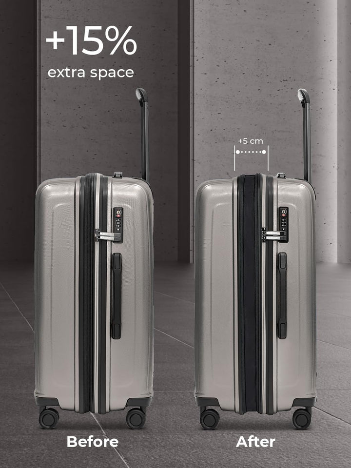 REDOLZ Mittelgrosser Hartschalen M+ Trolley | 46 x 30 x 66 cm | Koffer mit Dehnfalte von 82 auf 97 L
