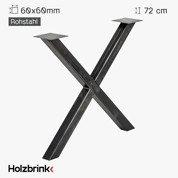 HOLZBRINK Tischbeine Metall Rohstahl mit Klarlack X-Form | Design Tischkufen/Tischgestell für Coucht