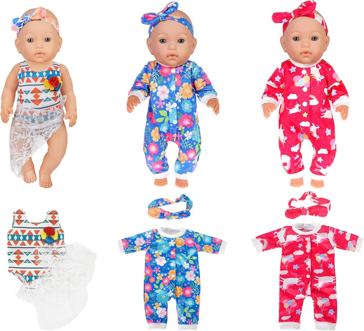 10-Sätze Puppenkleidung umfassen Kleid Outfits und Bikini für 43cm / 17 Zoll Neugeborene Babypuppen