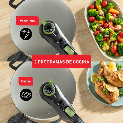 Tefal Secure Trendy 8L Schnellkochtopf mit Korb - Zwei Programme, Gemüse und Fleisch, schnellere Mah
