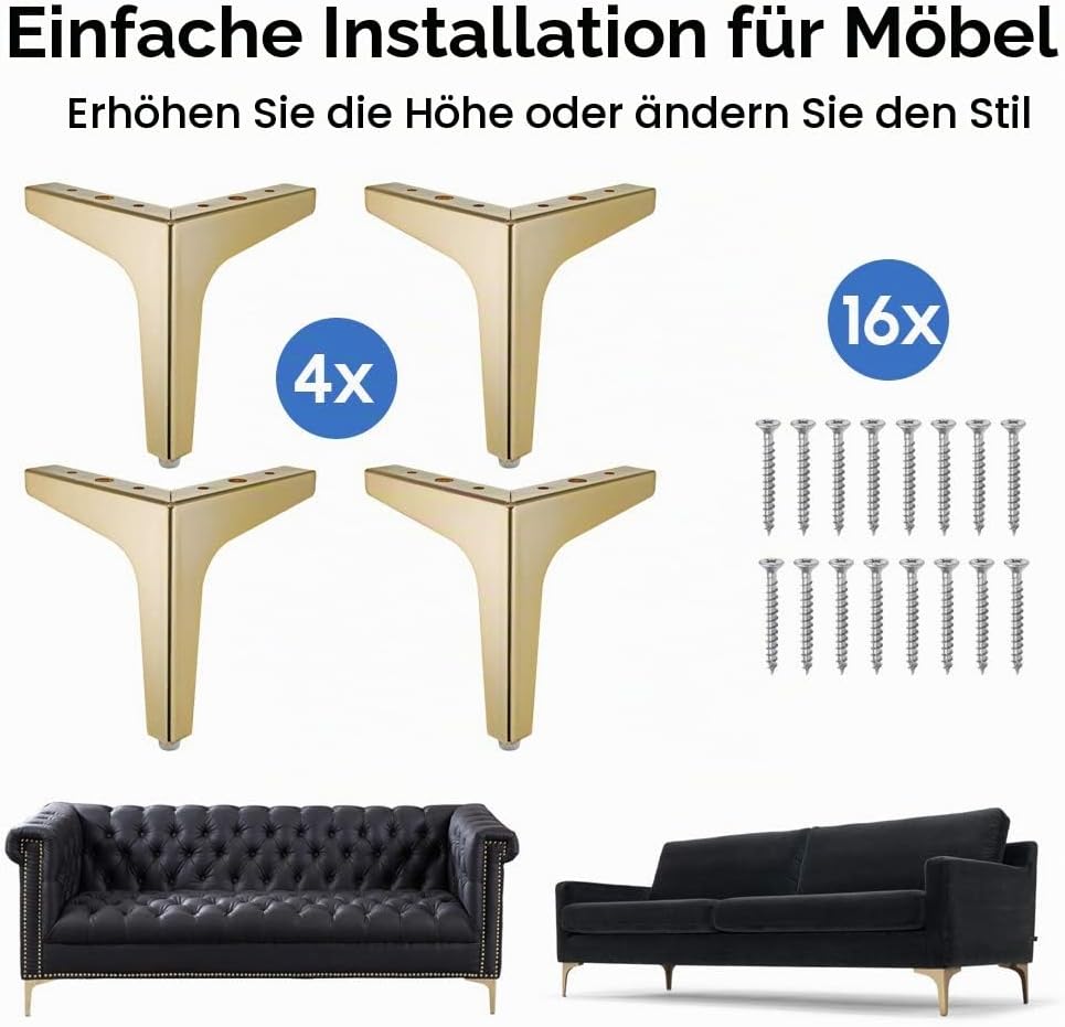 La Vane 7" / 17.5cm Metall Möbelfüsse, 4 Stück Metall Diamant Dreieck Tischbeine Schrankfüsse DIY Er