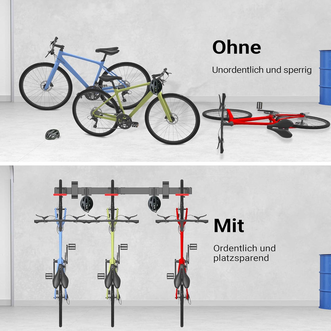 Wiltec Fahrrad Wandhalterung für 3 Fahrräder 82,4 x 18 x 13,6 cm bis 95 kg, Universal Fahrradhalteru