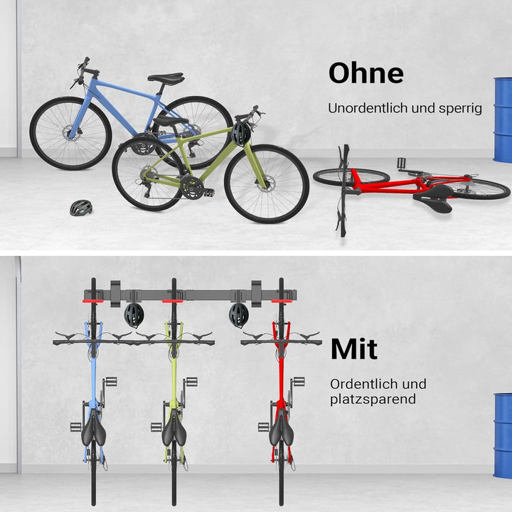Wiltec Fahrrad Wandhalterung für 3 Fahrräder 82,4 x 18 x 13,6 cm bis 95 kg, Universal Fahrradhalteru