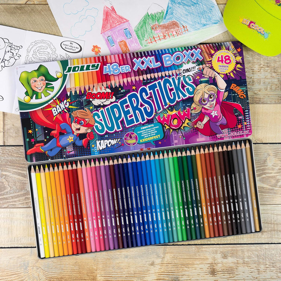 JOLLY Buntstifte Supersticks Kinderfest XXL Box Version 1, Bruchfeste & ungiftige Farbstifte, Made i