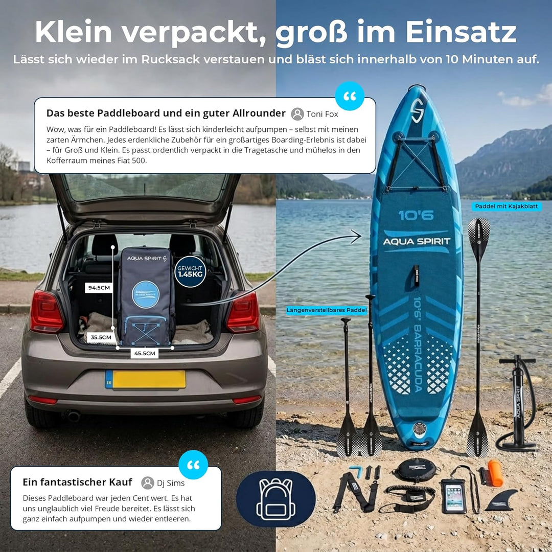 Aqua Spirit Sup Board mit Sitz | Kajak Aufblasbar Barracuda Stand Up Paddling Board 320x81x15cm Für