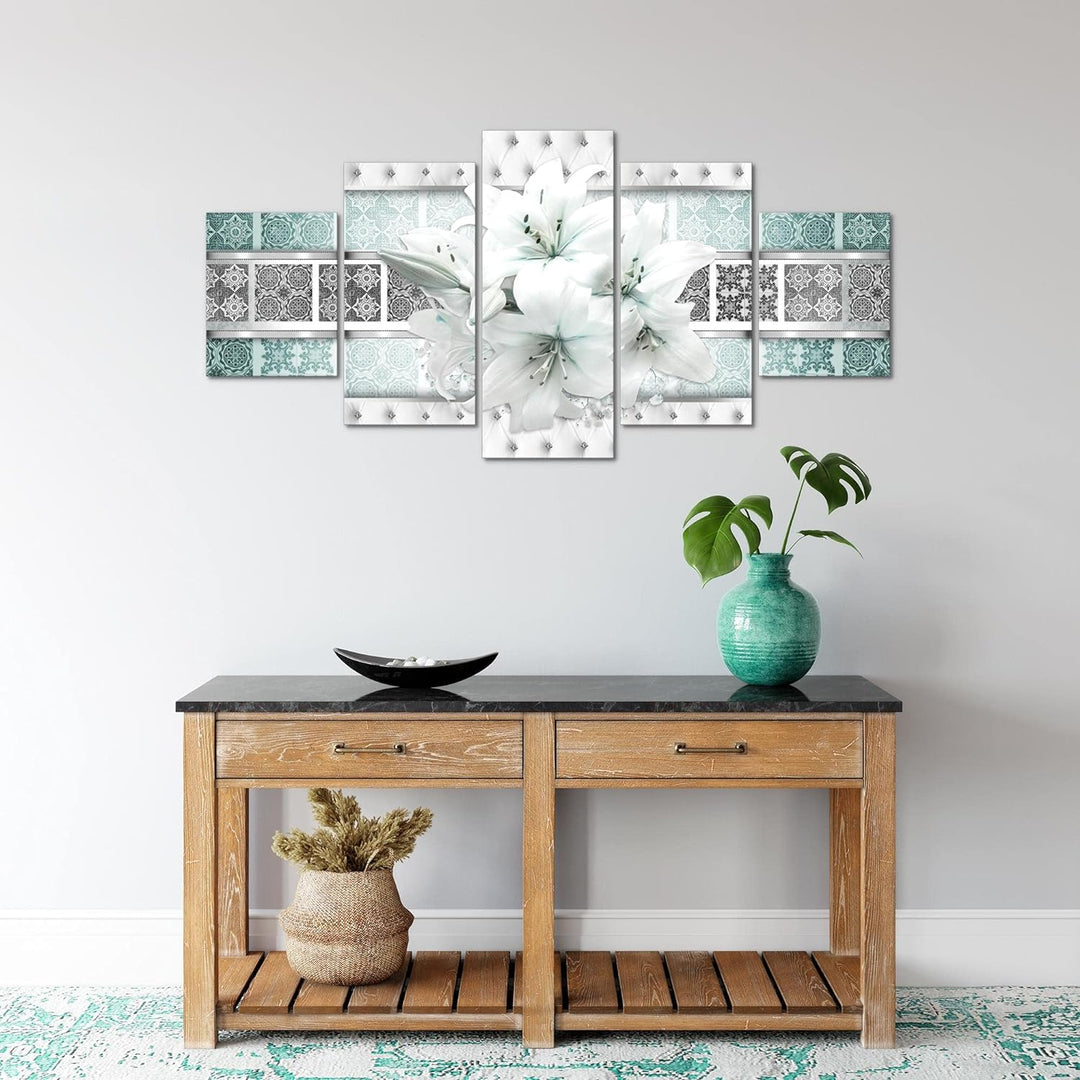 Runa Art Wandbilder Blumen Lilien 5 Teilig Bild auf Vlies Leinwand Deko Wohnzimmer Abstrakt Grau Tür