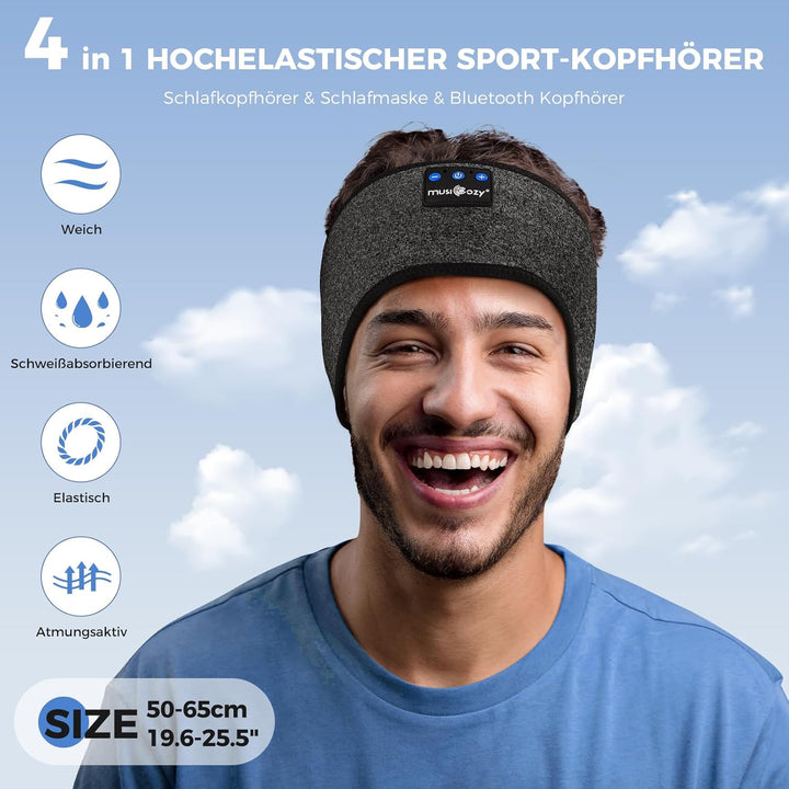 MUSICOZY Schlafkopfhörer Bluetooth, Schlaf Kopfhörer Stirnband Schlaf-Ohrhörer Headband Kabellos Spo