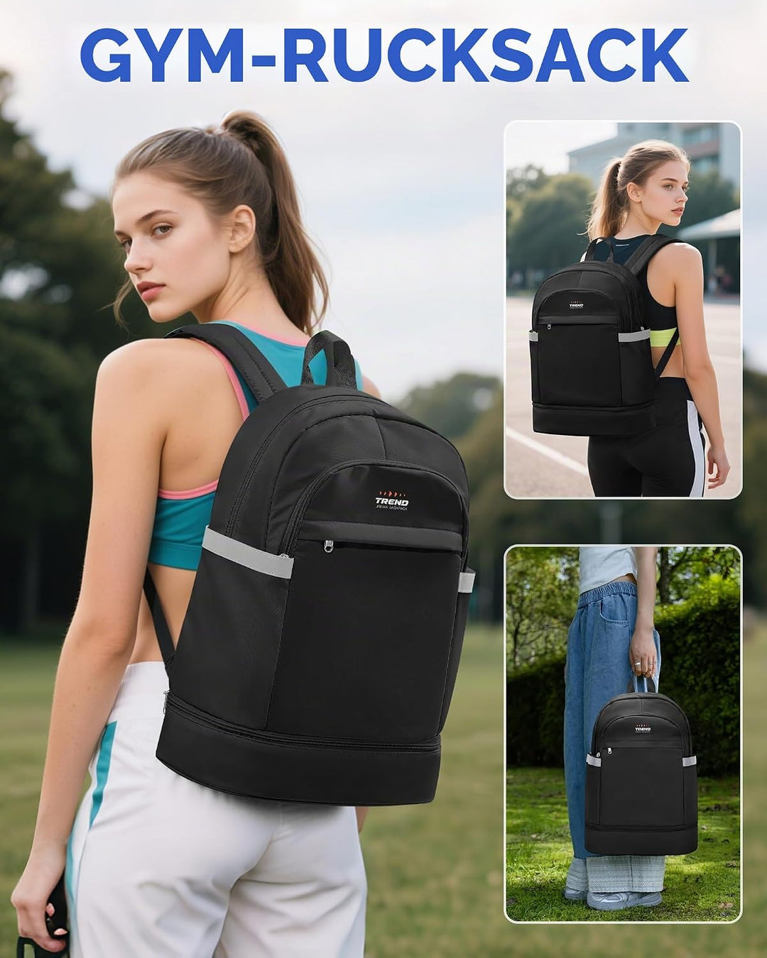 SZLX Sportrucksack für Frauen mit Schuhfach und Nasstasche Faltbarer Handgepäckrucksack Grosser Reis