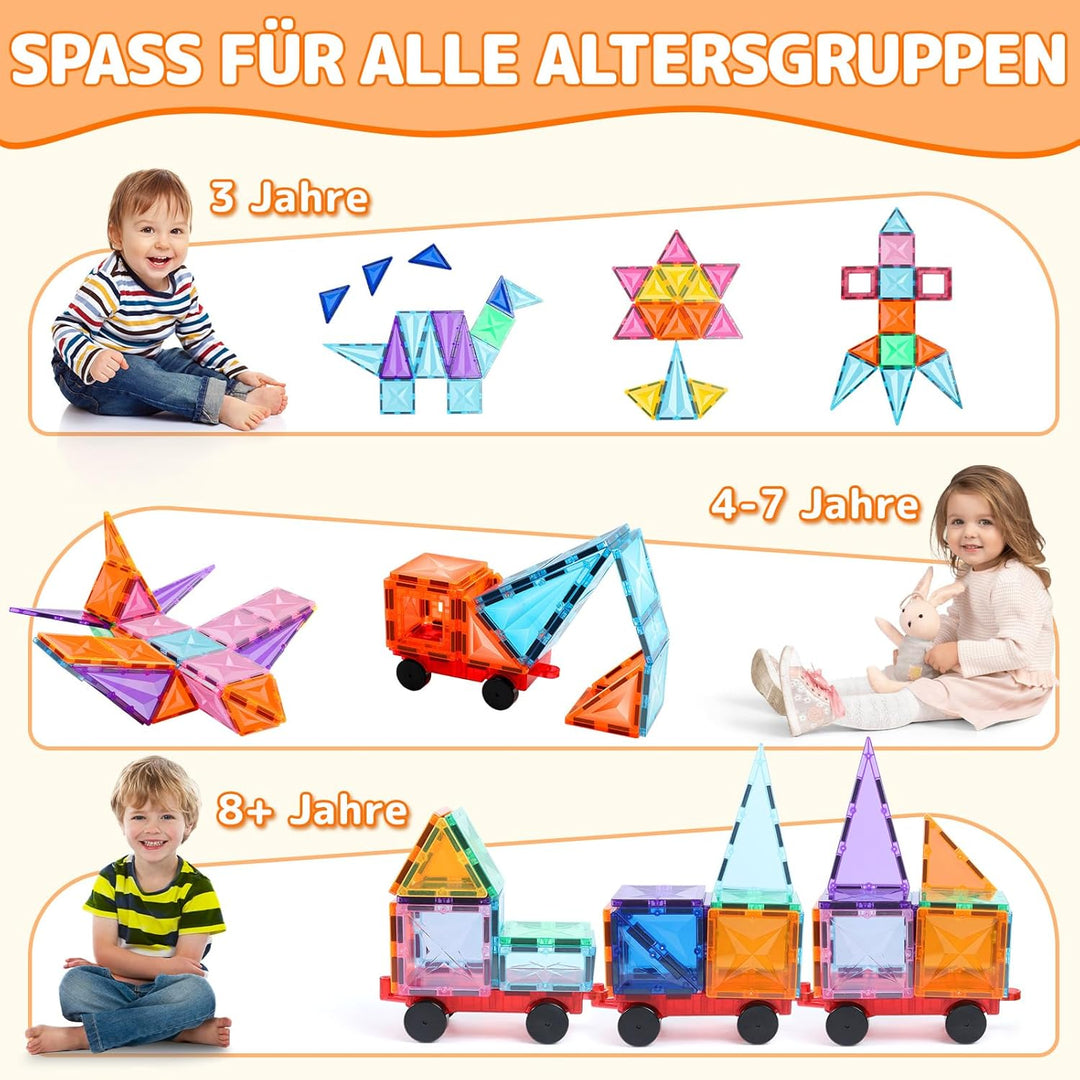 Magnetbausteine, 100 STK Magnetische Bausteine für Kinder, pädagogisches Konstruktionsspielzeug mit