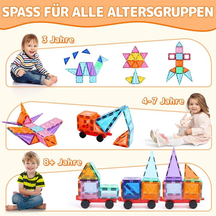 Magnetbausteine, 100 STK Magnetische Bausteine für Kinder, pädagogisches Konstruktionsspielzeug mit