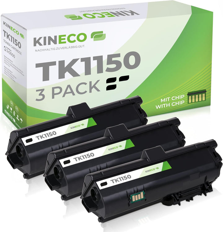 Kineco 3 Toner kompatibel mit Kyocera TK-1150 für Kyocera Ecosys P2235dn P2235dw M2135 M2635 M2735dw