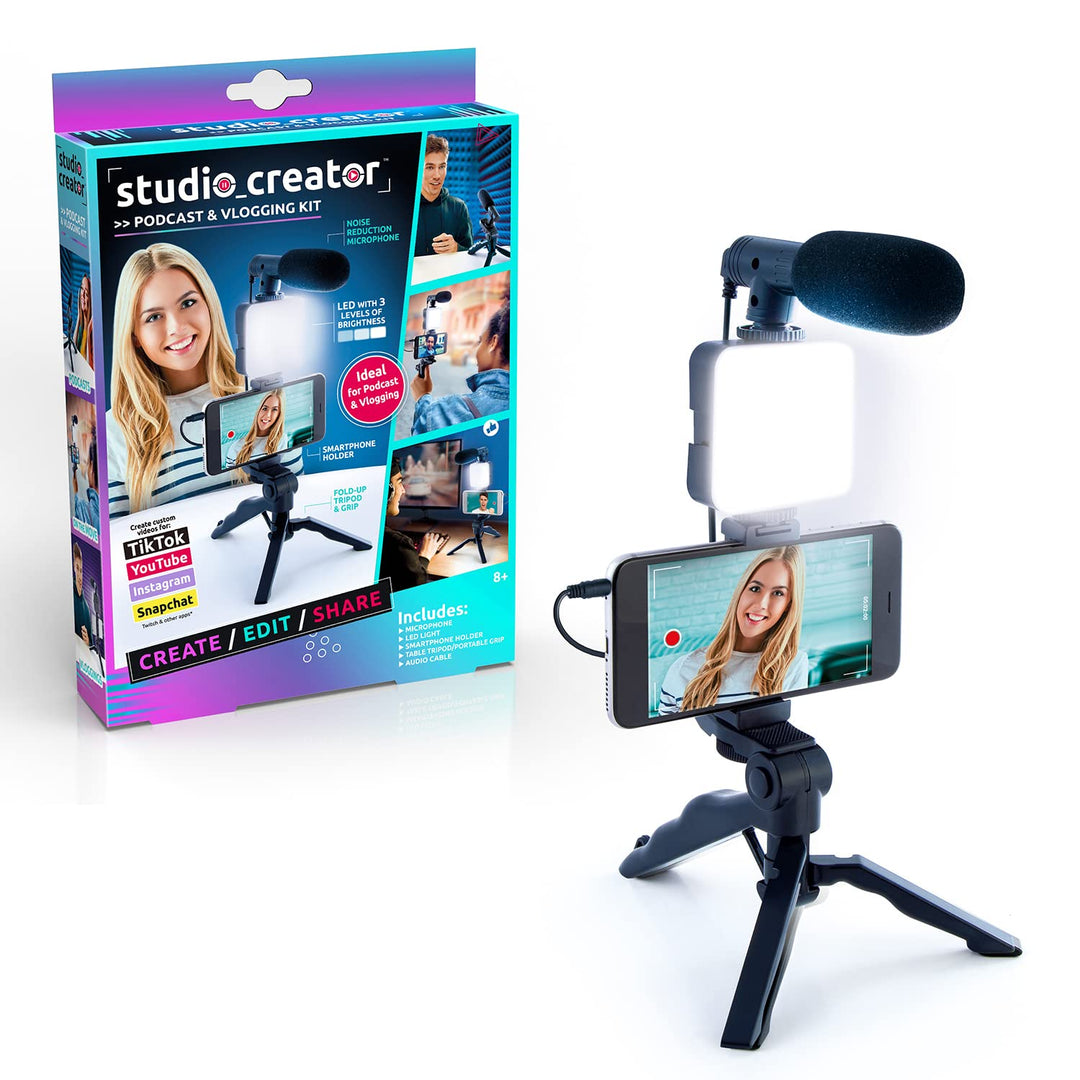 Canal Toys Studio Creator Podcast- und Vlogging-Kit, Telefonhalterung, LED-Licht, Mikrofon + Stativ,