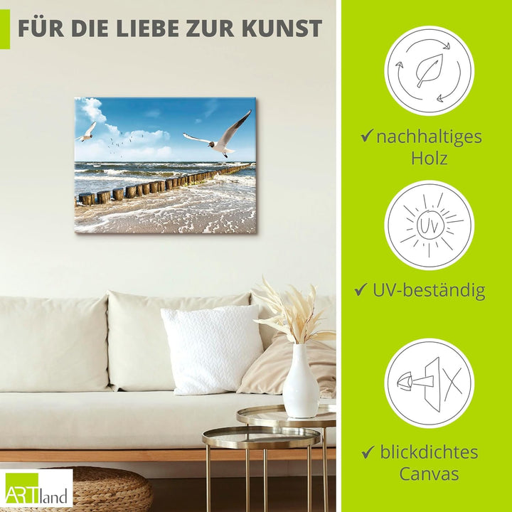 Artland Leinwandbild Wandbild Bild auf Leinwand 80x60 cm Wanddeko Strand Meer Maritim Landschaft See