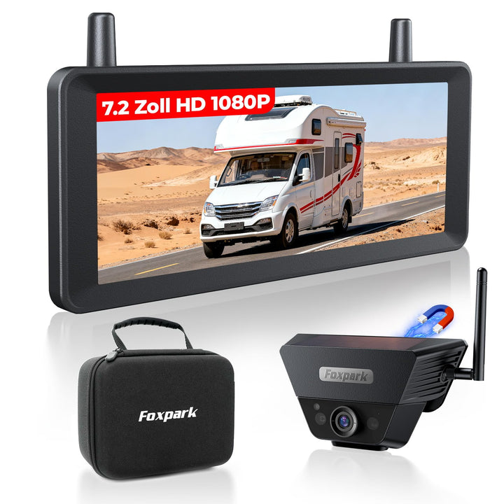 Solar Rückfahrkamera Kabellose 7,2 Zoll 1080P HD : Split Screen Monitor mit Starkem Signal Schnelle