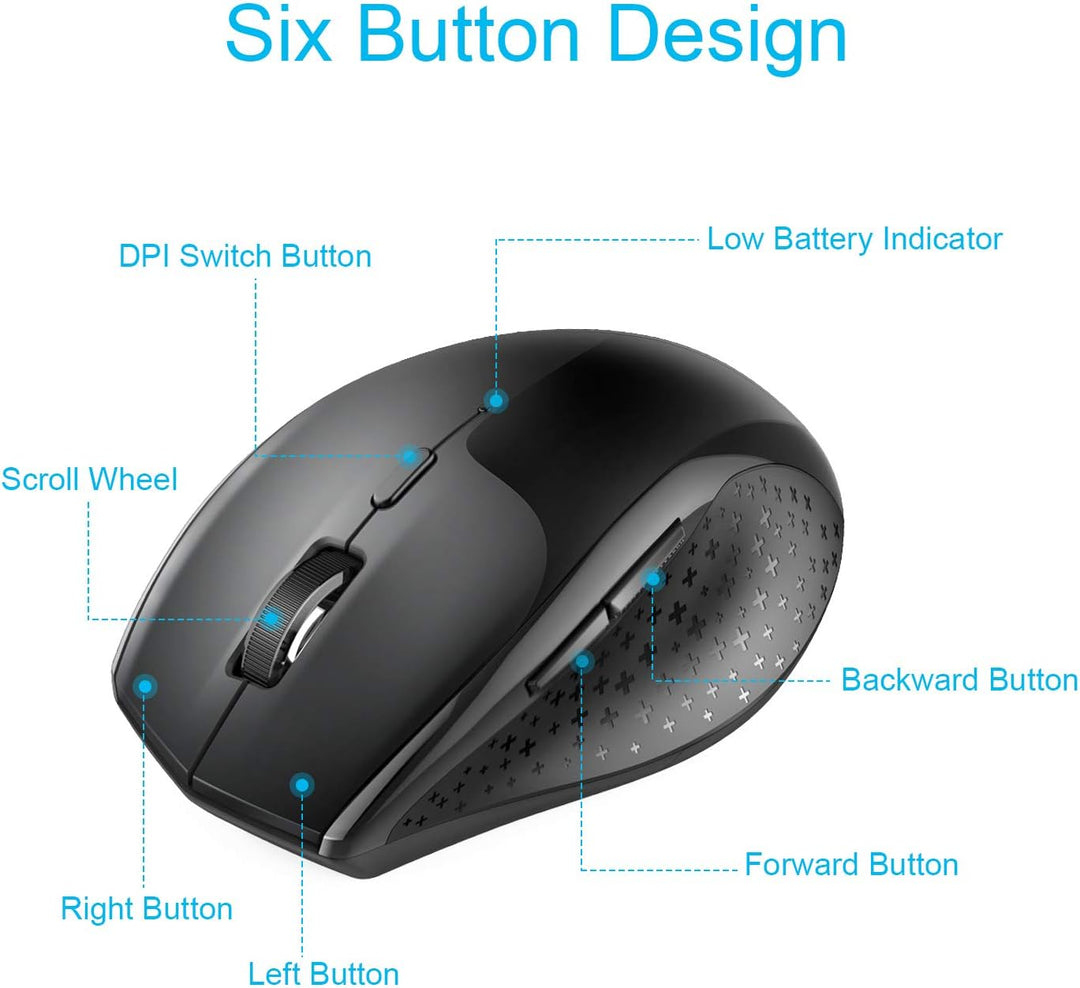 TECKNET Bluetooth Maus, 3200 DPI Kabellose , 24 Monate Batterielebensdauer, Mouse 6 Verstellbare Lev