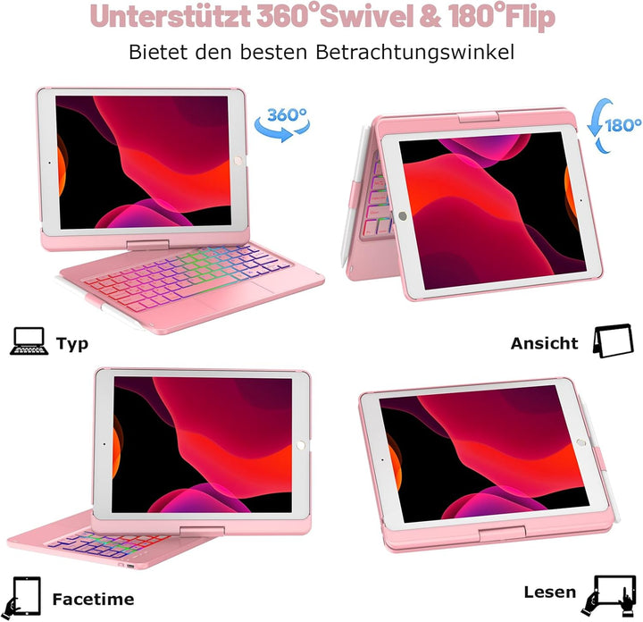 CC Store Hülle mit Tastatur für iPad 10.2, 360° Drehbare Touchpad Tastatur für iPad 9/8/7 Generation