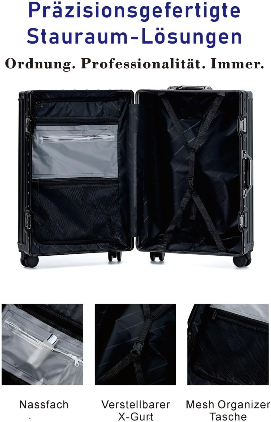 Aoliwei Handgepäck Koffer S 55cm - Alurahmen Hartschalenkoffer aus 100% Polycarbonat, ca. 40L - Prem
